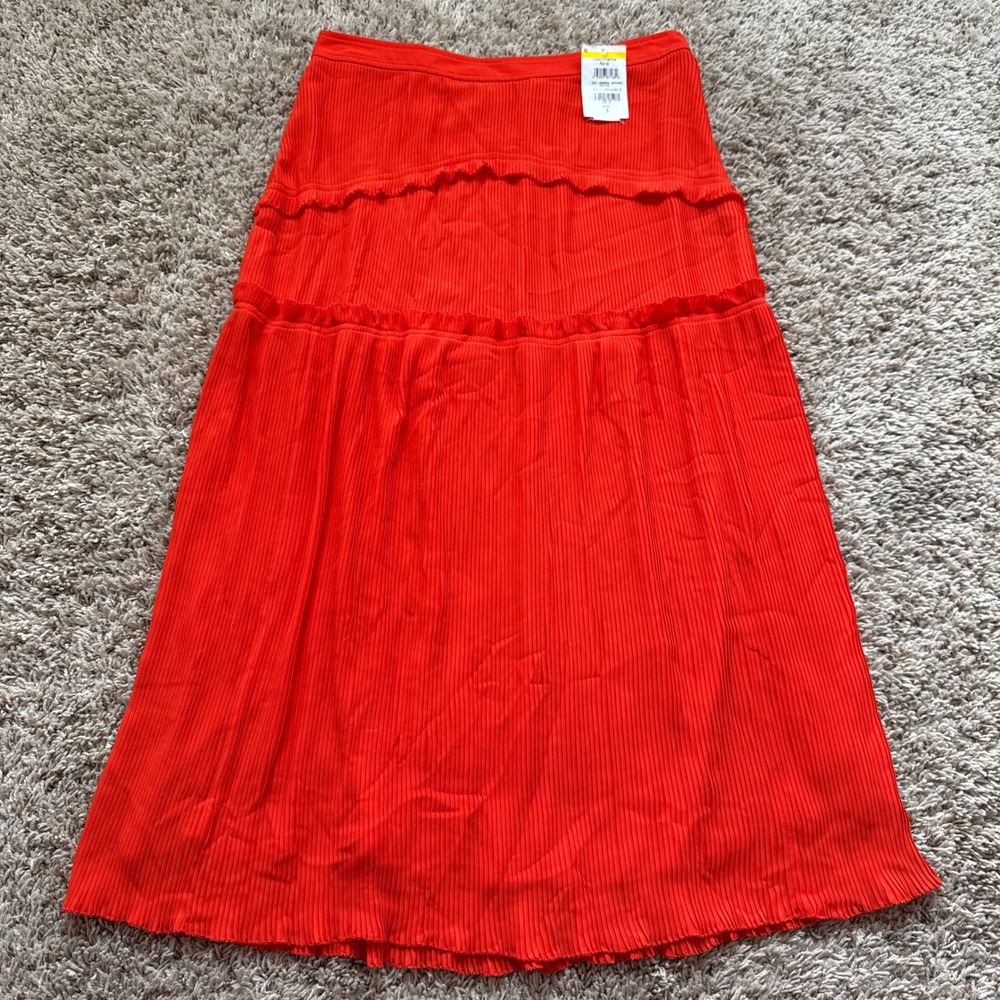 Tory Burch Stella Red Pleated Tiered Ruffle Midi Skirt 47186 Size 6